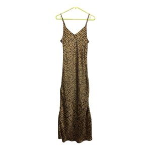 Women’s leopard print long slip dress with adjustable spaghetti straps, size S